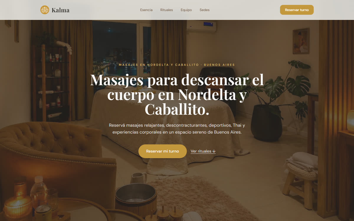 Sitio de Kalma Massage con reserva de turnos.